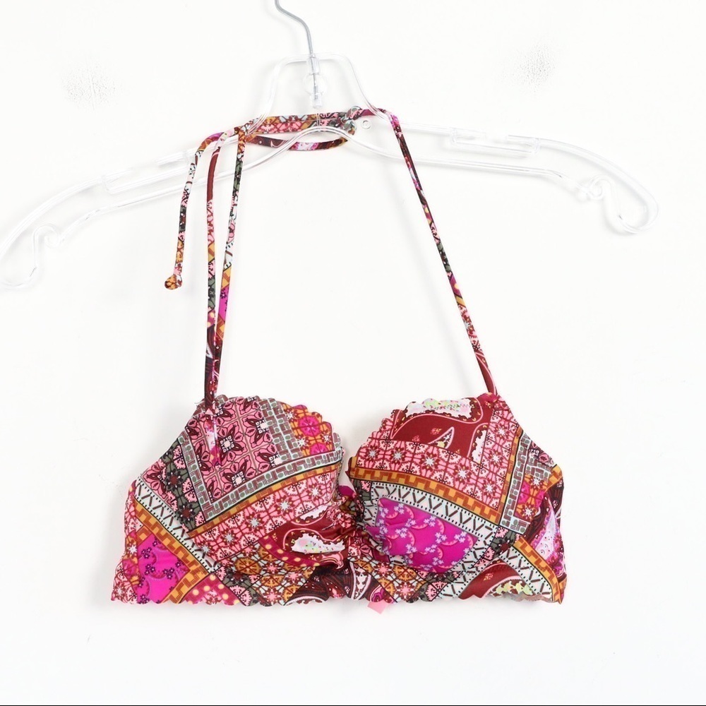 Victorias Secret bikini top swimsuit scalloped 32B push up halter neck Moroccan